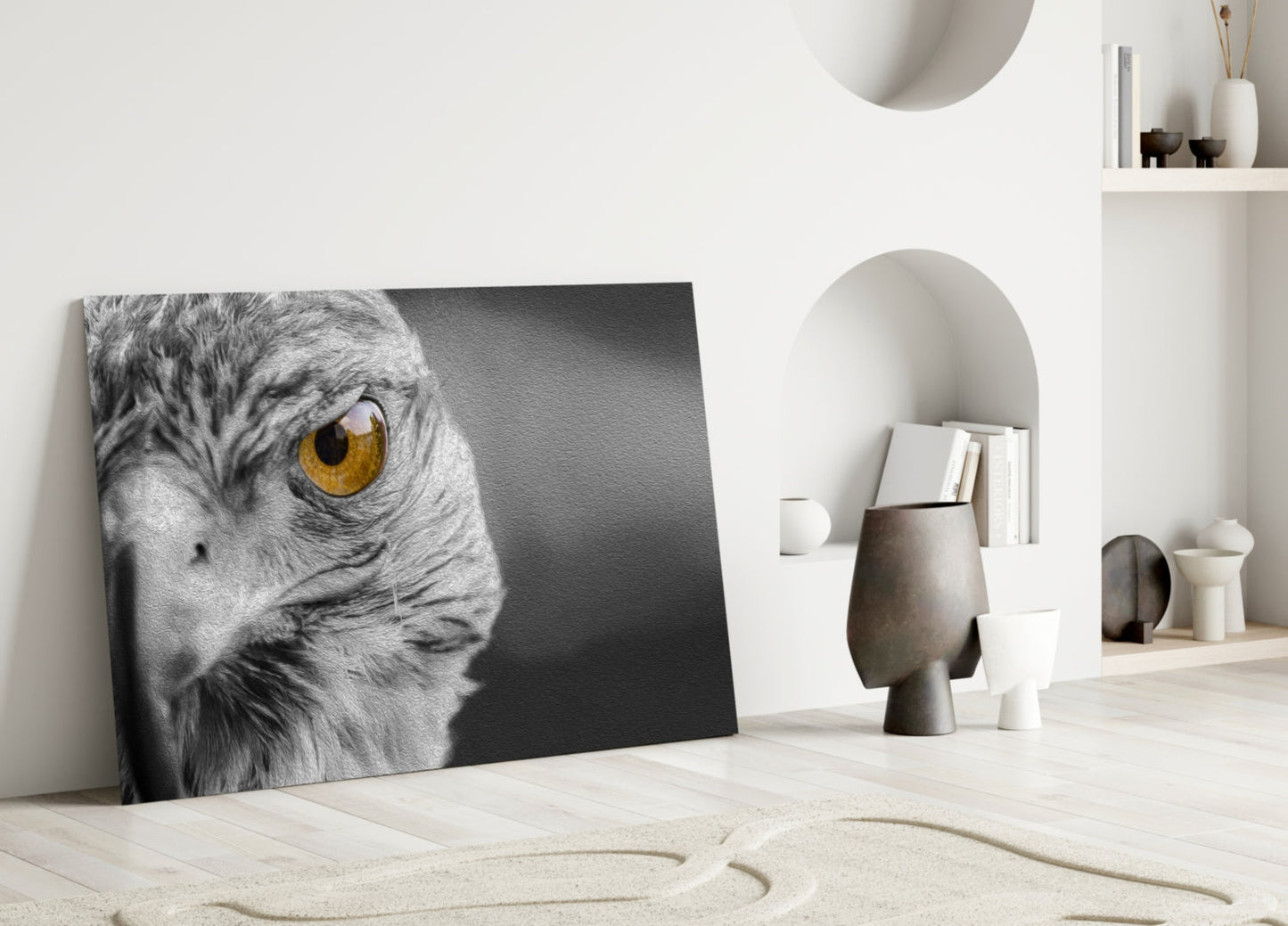 Amber Eye Monochrome Falcon Glass Wall Art