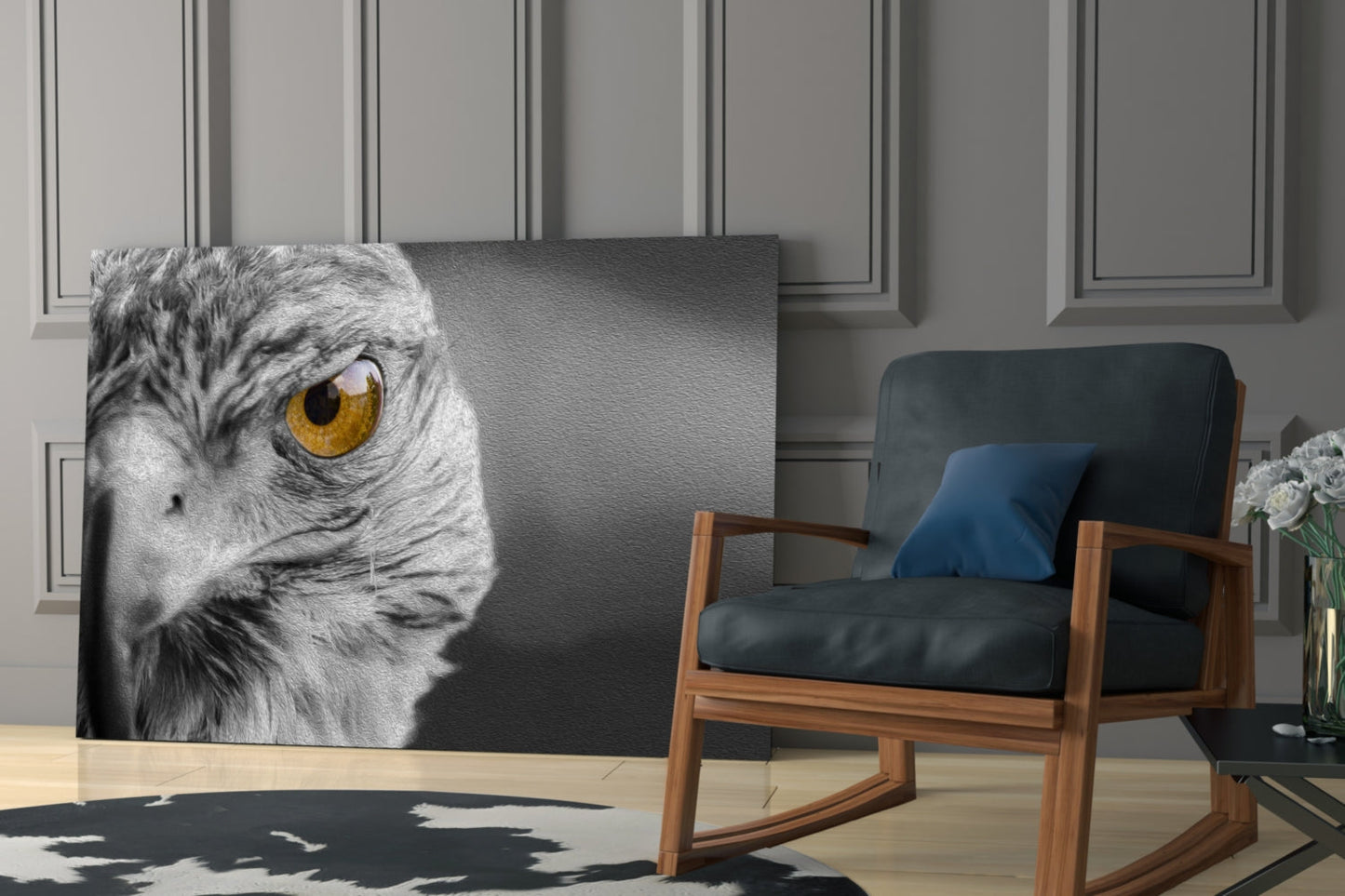 Amber Eye Monochrome Falcon Glass Wall Art