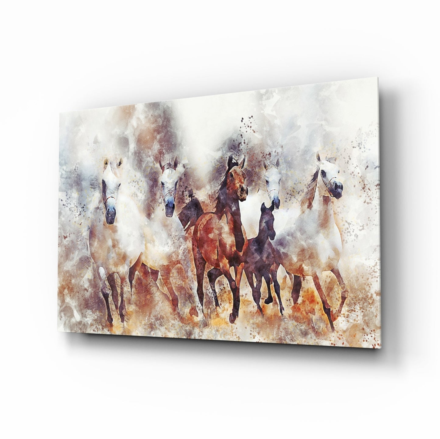 Watercolor Herd Of Horses Glass Wall Art