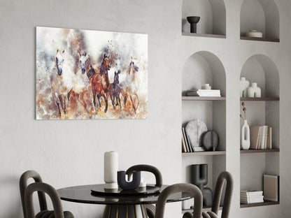 Watercolor Herd Of Horses Glass Wall Art