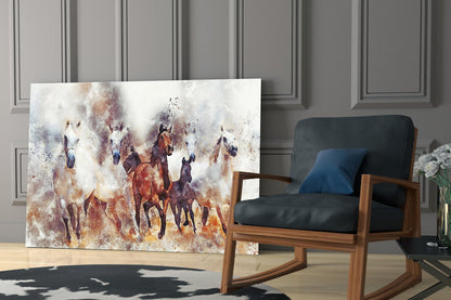 Watercolor Herd Of Horses Glass Wall Art