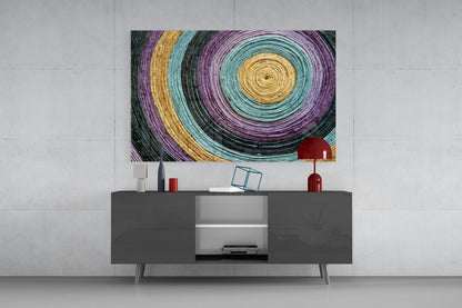 Purple Teal Coiled Rope Spiral Glass Wall Art