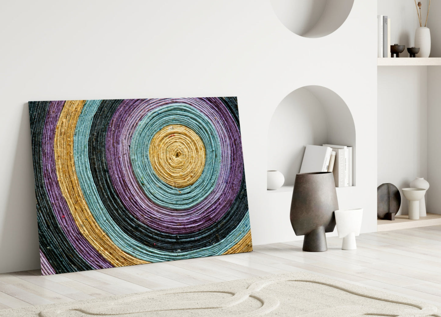 Purple Teal Coiled Rope Spiral Glass Wall Art