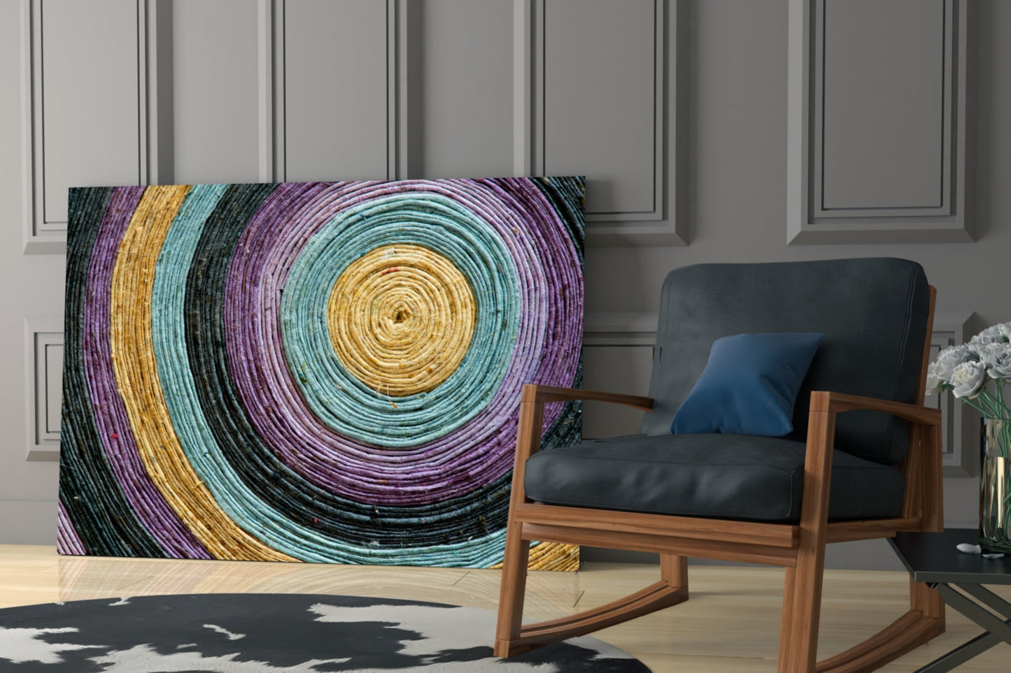 Purple Teal Coiled Rope Spiral Glass Wall Art