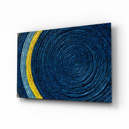 Indigo Coil With Yellow Stripe Glass Wall Art