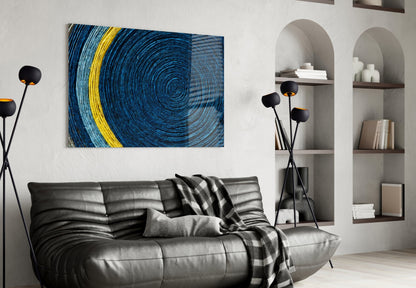 Indigo Coil With Yellow Stripe Glass Wall Art