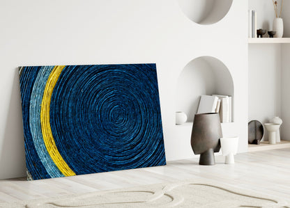 Indigo Coil With Yellow Stripe Glass Wall Art