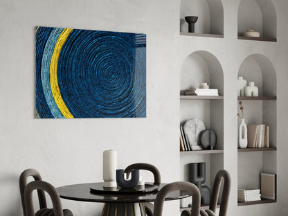 Indigo Coil With Yellow Stripe Glass Wall Art