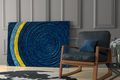 Indigo Coil With Yellow Stripe Glass Wall Art