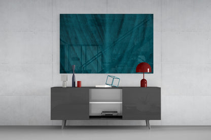 Deep Teal Leaf Texture Close Up Glass Wall Art