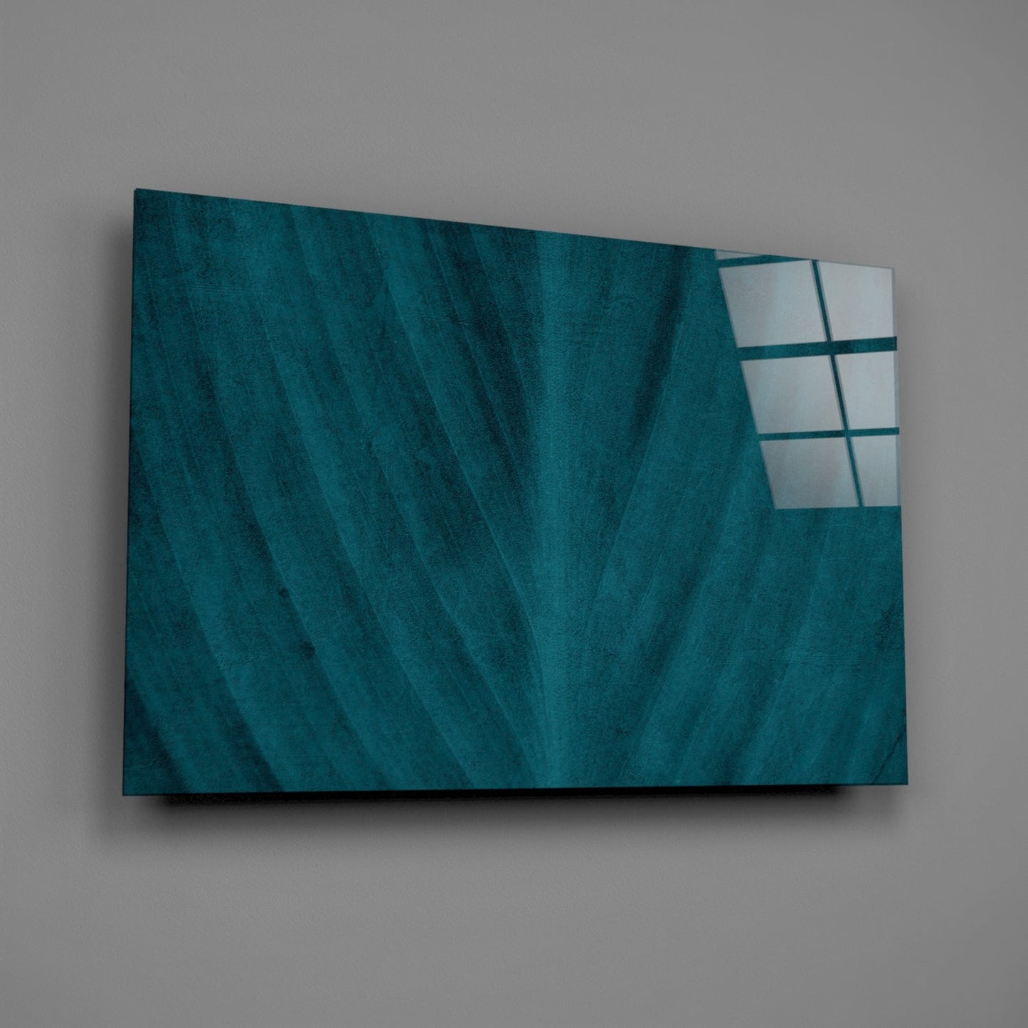 Deep Teal Leaf Texture Close Up Glass Wall Art