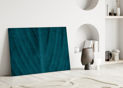 Deep Teal Leaf Texture Close Up Glass Wall Art