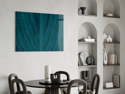Deep Teal Leaf Texture Close Up Glass Wall Art