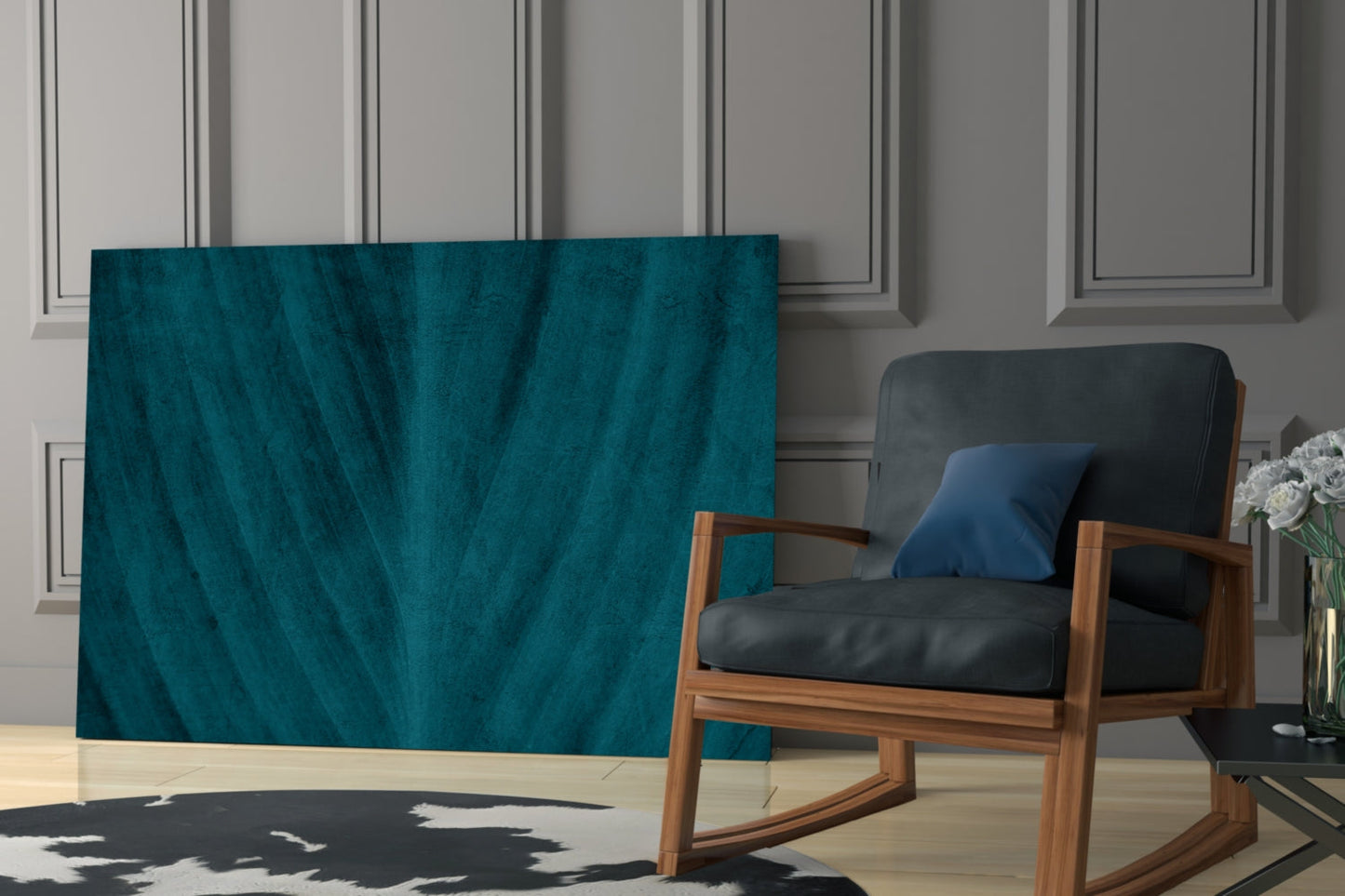 Deep Teal Leaf Texture Close Up Glass Wall Art