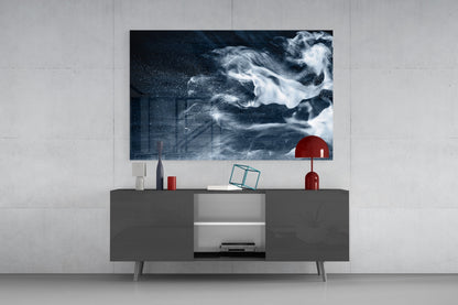 White Smoke On Navy Sky Glass Wall Art