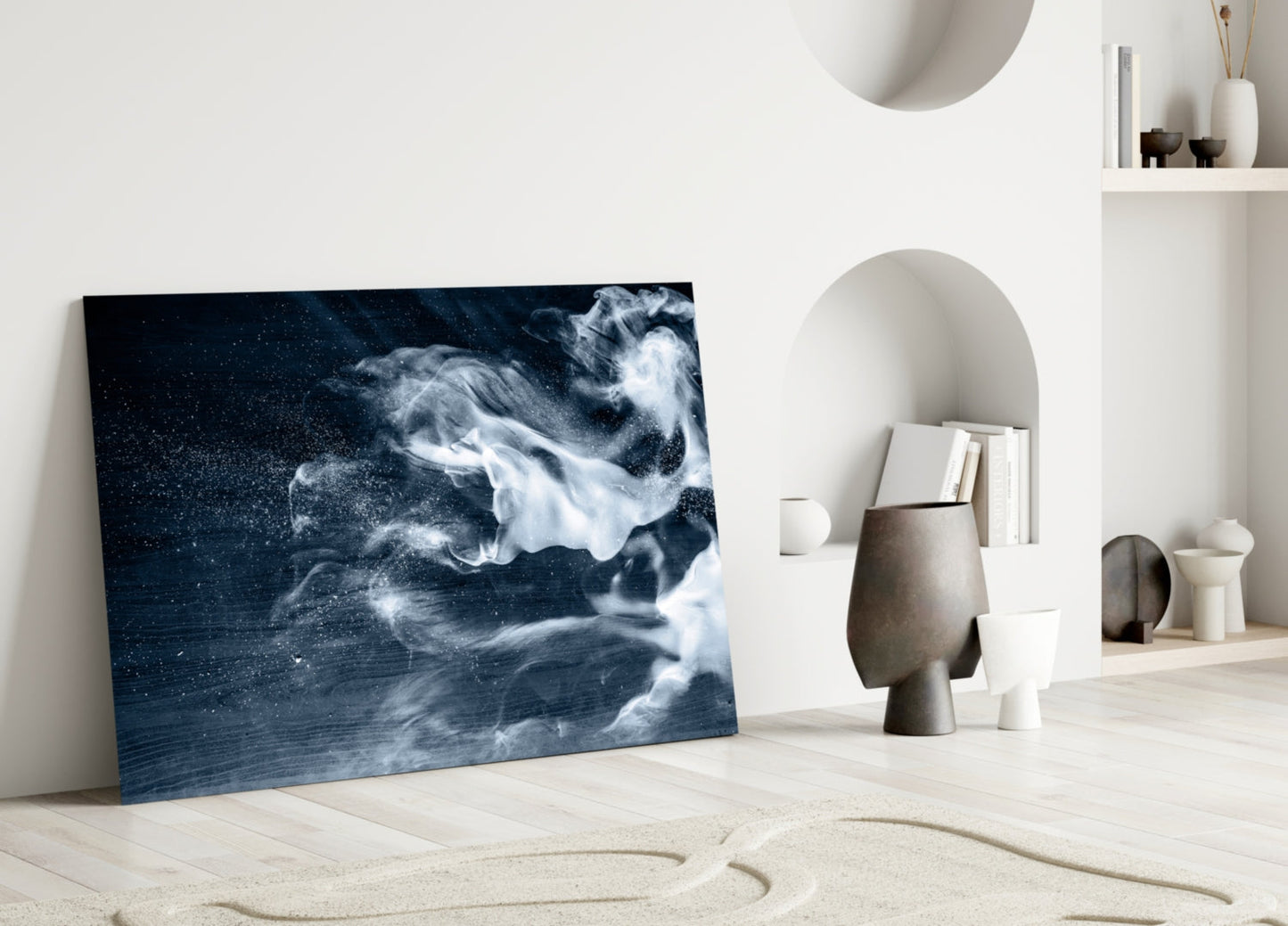 White Smoke On Navy Sky Glass Wall Art