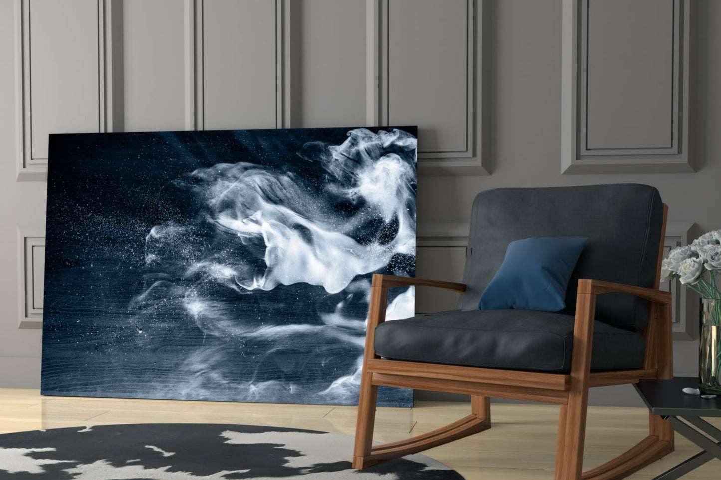 White Smoke On Navy Sky Glass Wall Art