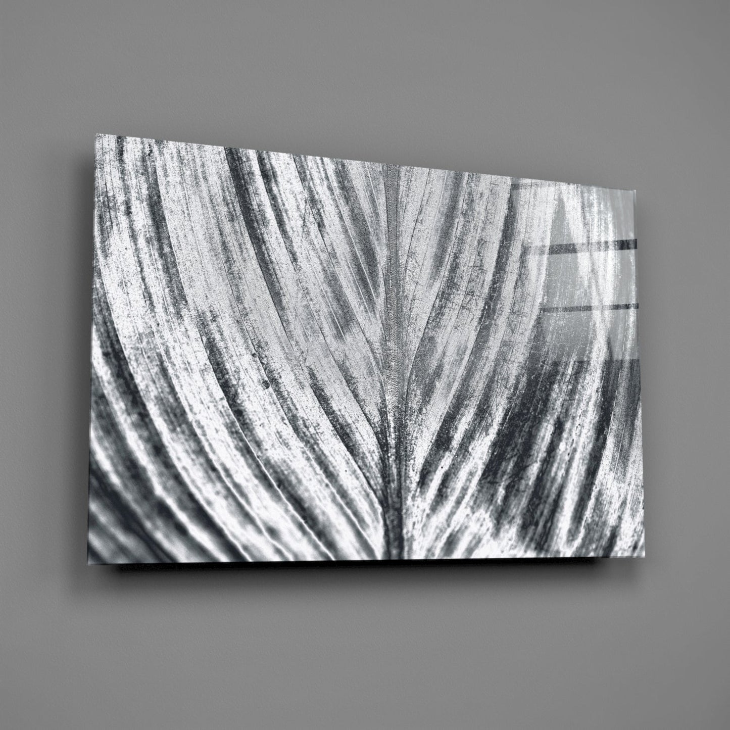 Silver Brushed Leaf Glass Wall Art