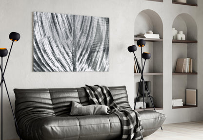 Silver Brushed Leaf Glass Wall Art