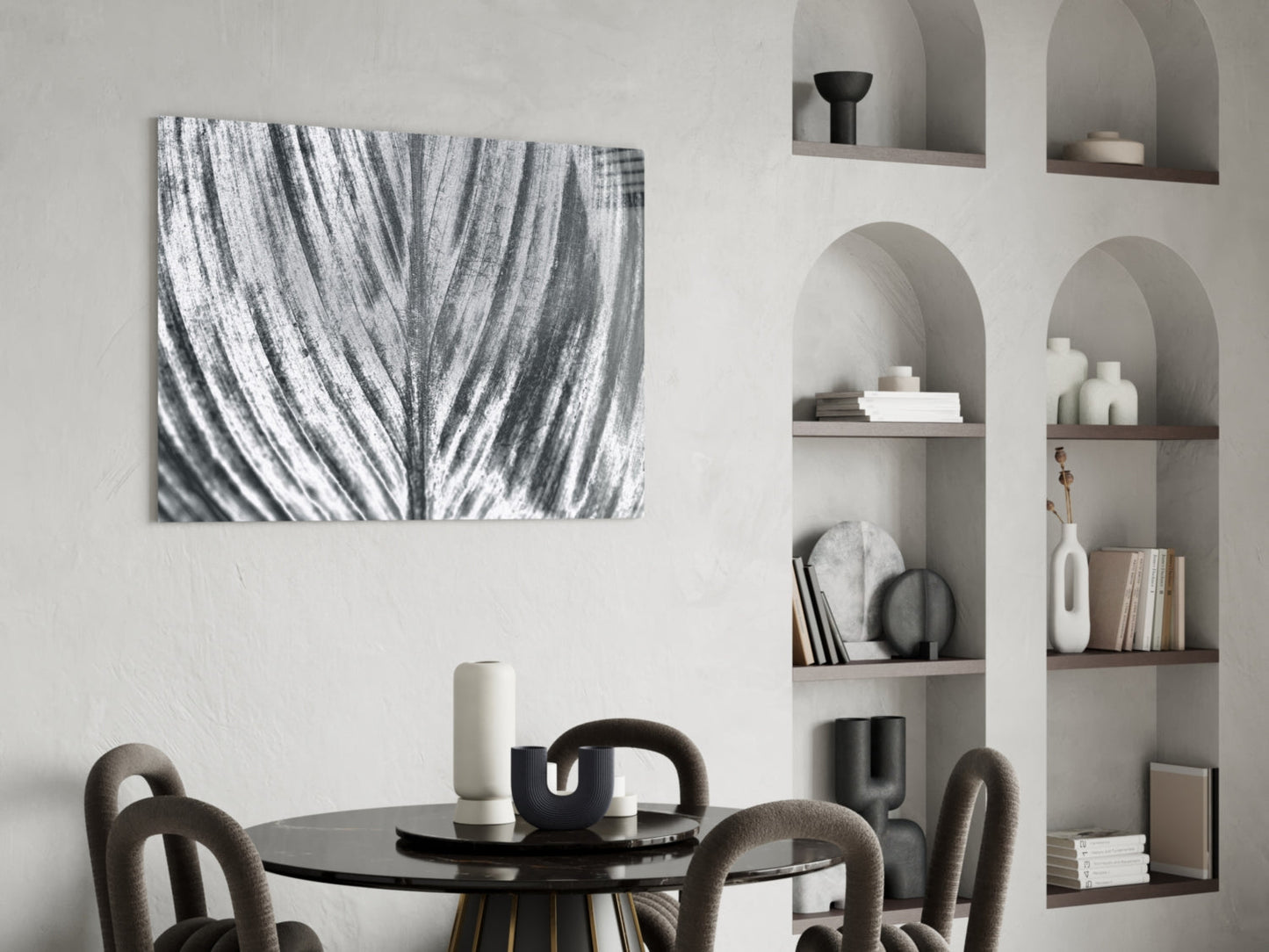 Silver Brushed Leaf Glass Wall Art