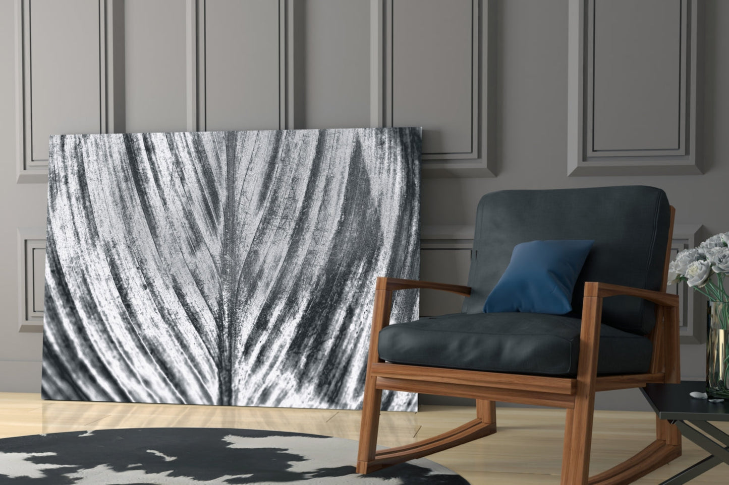 Silver Brushed Leaf Glass Wall Art
