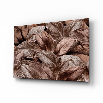 Copper Bronze Leaf Cluster Glass Wall Art