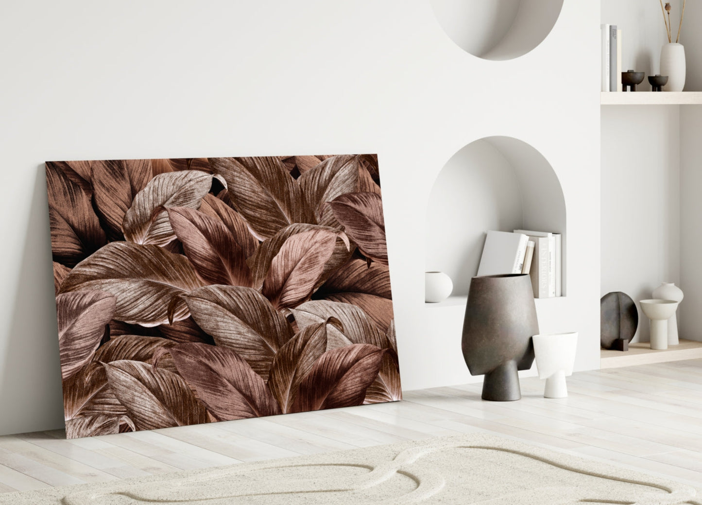 Copper Bronze Leaf Cluster Glass Wall Art