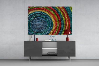 Rainbow Woven Rings Spiral Glass Wall Art