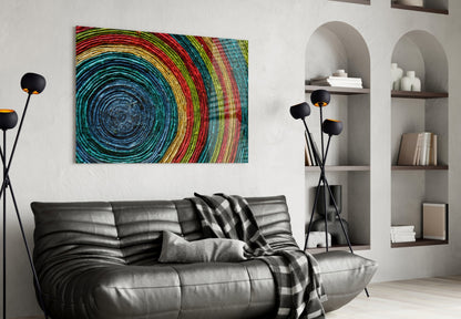 Rainbow Woven Rings Spiral Glass Wall Art