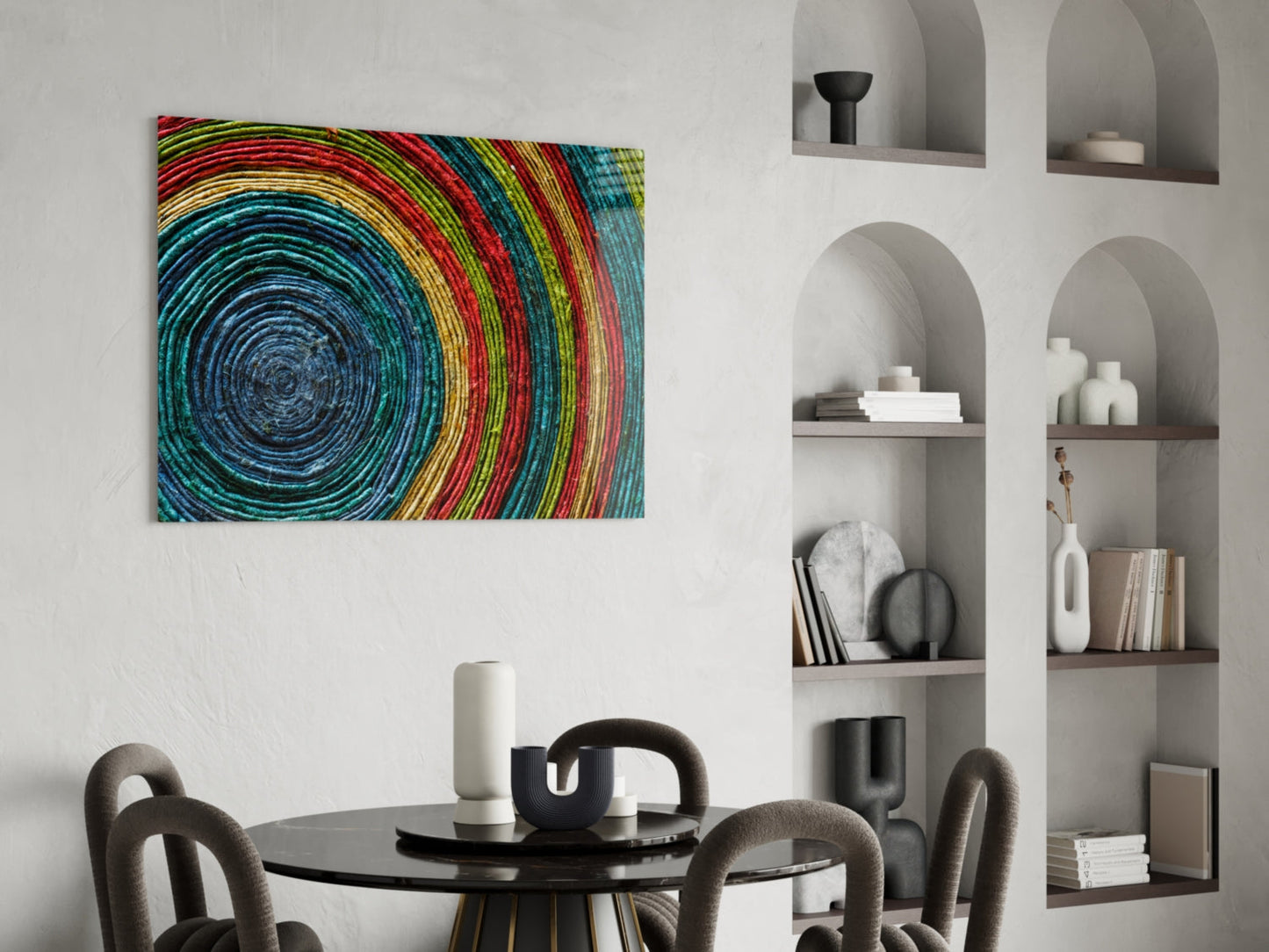 Rainbow Woven Rings Spiral Glass Wall Art