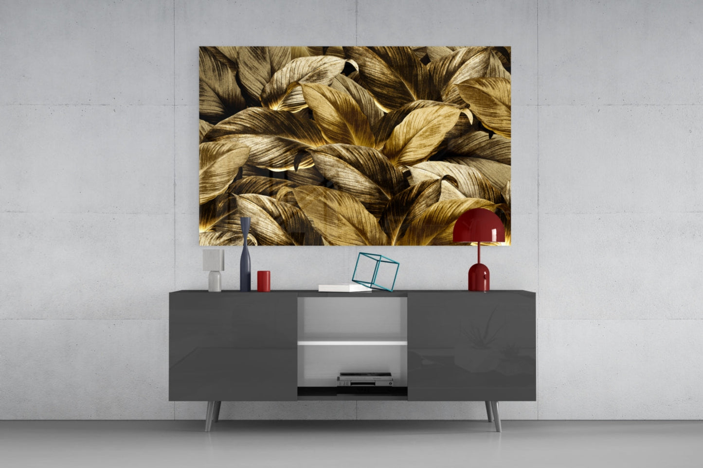 Pale Golden Layered Yellow Leaf Bed Glass Wall Art