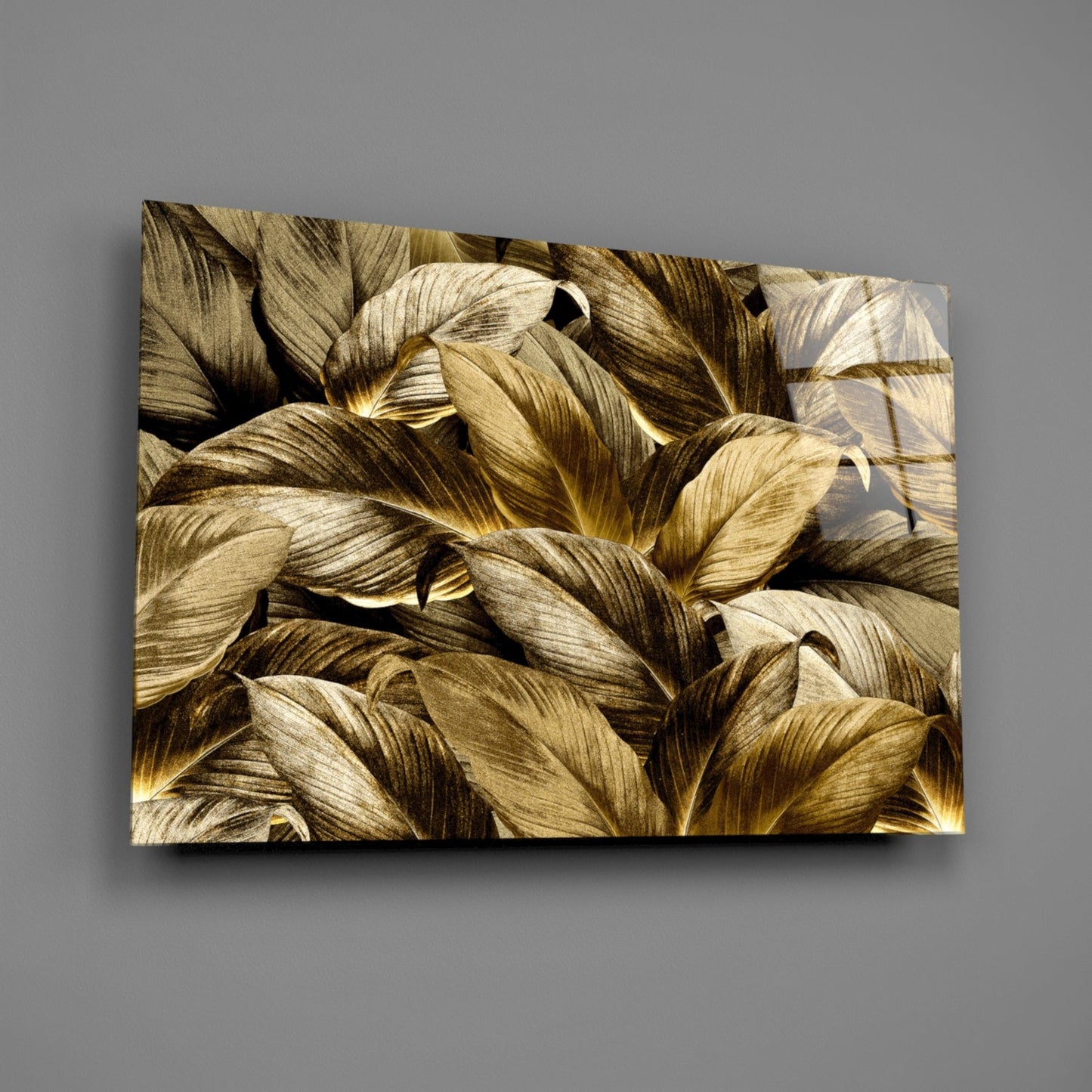 Pale Golden Layered Yellow Leaf Bed Glass Wall Art