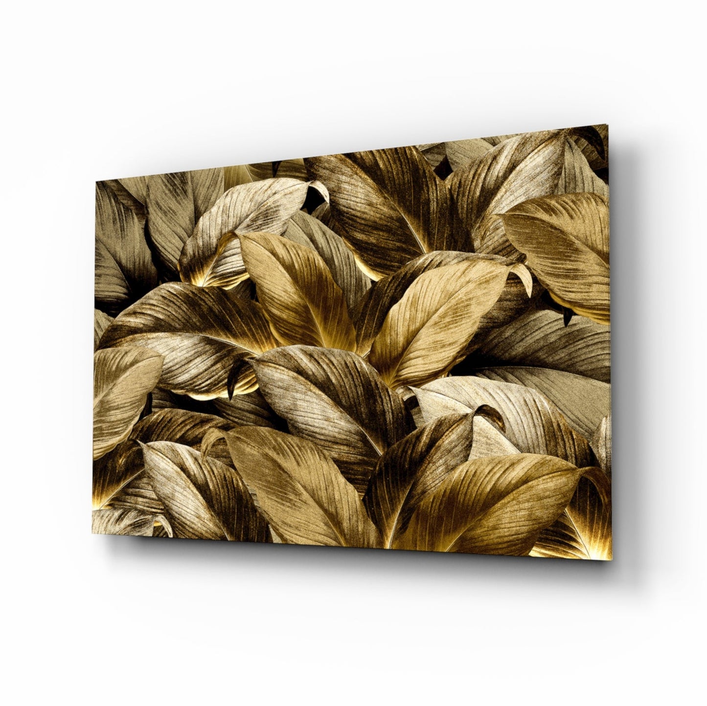 Pale Golden Layered Yellow Leaf Bed Glass Wall Art
