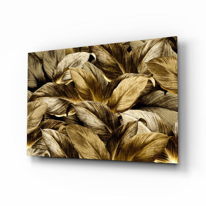 Pale Golden Layered Yellow Leaf Bed Glass Wall Art