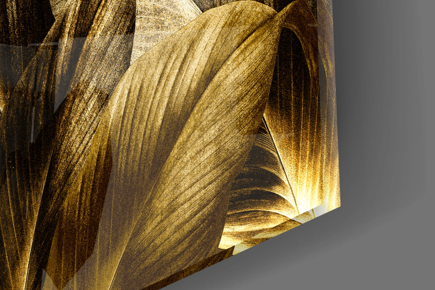 Pale Golden Layered Yellow Leaf Bed Glass Wall Art