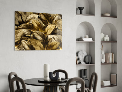 Pale Golden Layered Yellow Leaf Bed Glass Wall Art