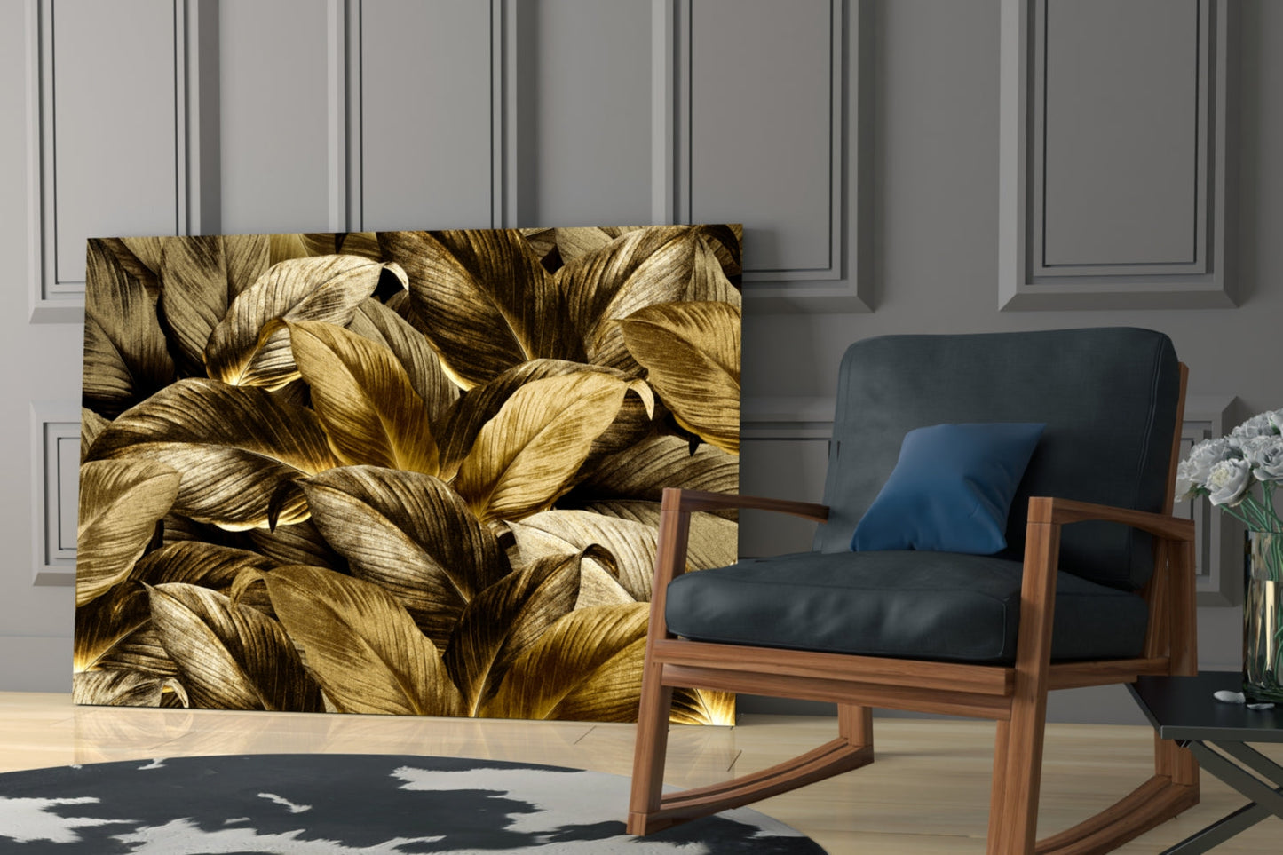 Pale Golden Layered Yellow Leaf Bed Glass Wall Art