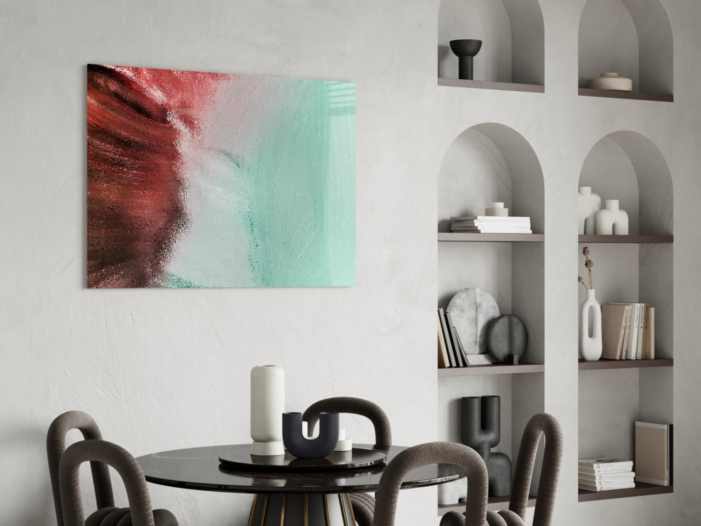 Rust Red And Mint Fade Glass Wall Art