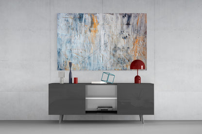 Orange Drip Gray Plaster Abstract Glass Wall Art
