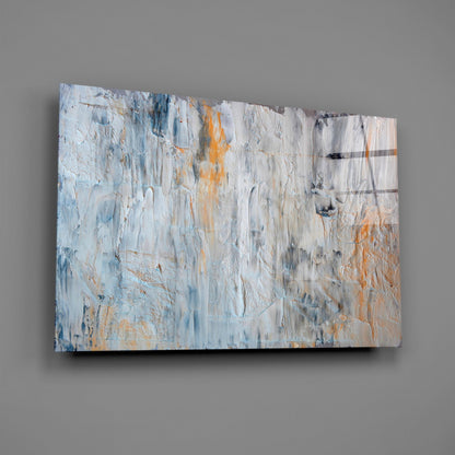 Orange Drip Gray Plaster Abstract Glass Wall Art