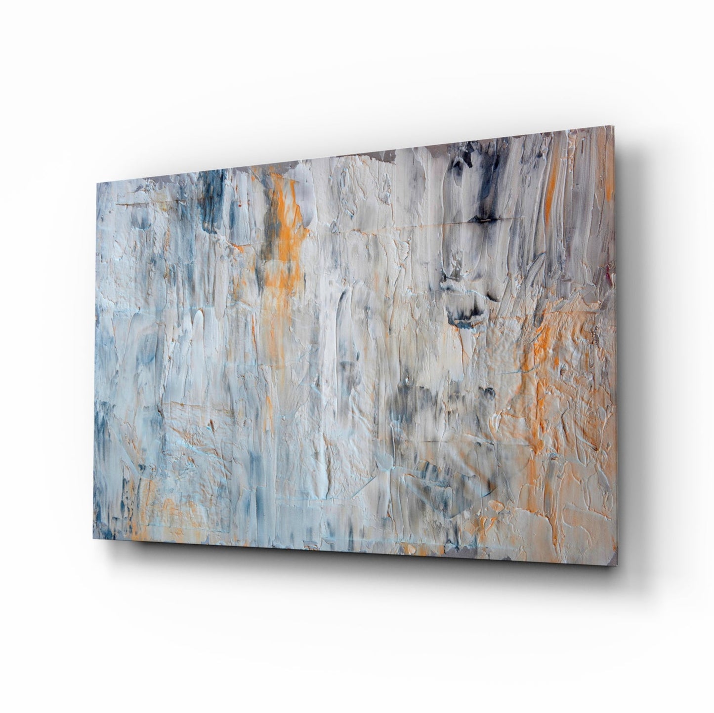 Orange Drip Gray Plaster Abstract Glass Wall Art