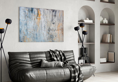Orange Drip Gray Plaster Abstract Glass Wall Art