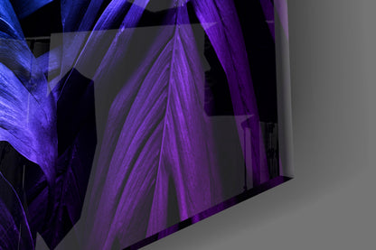 Neon Blue Violet Monstera Glass Wall Art