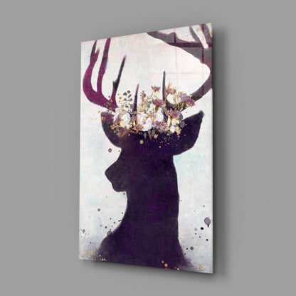 Purple Deer Floral Crown Glass Wall Art