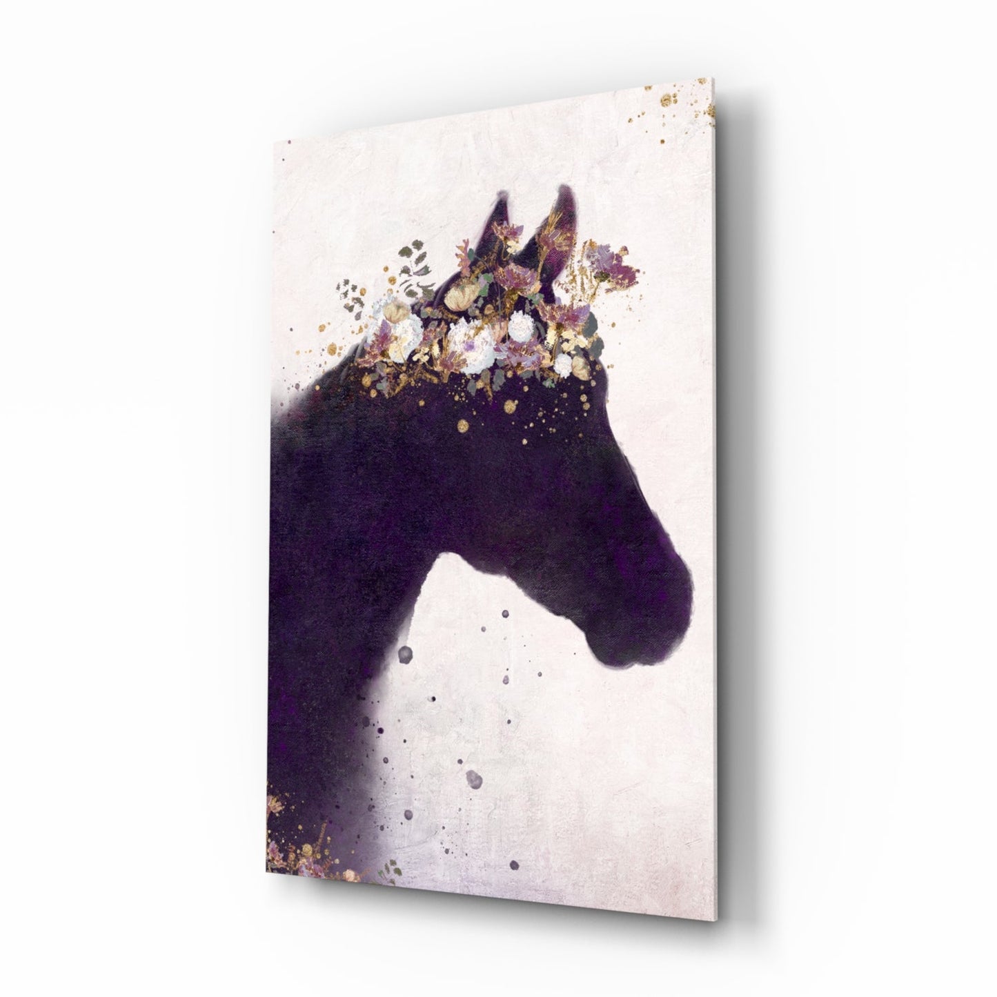 Blooming Mane Horse Silhouette Glass Wall Art