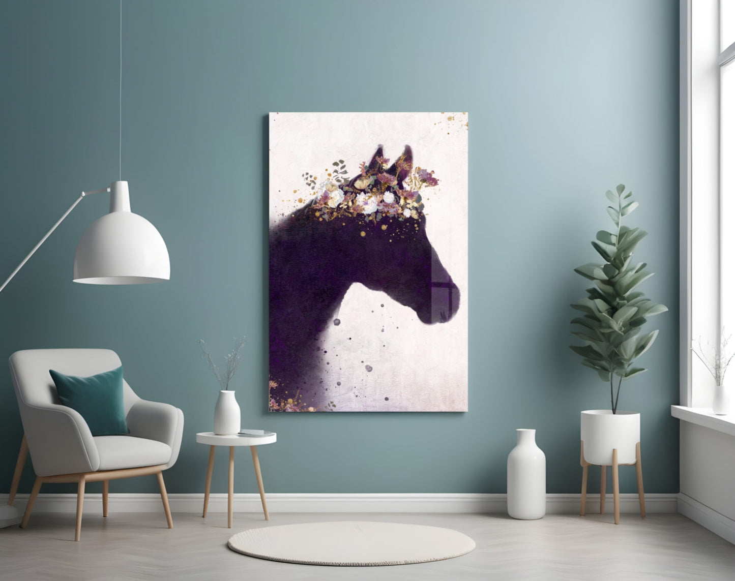Blooming Mane Horse Silhouette Glass Wall Art