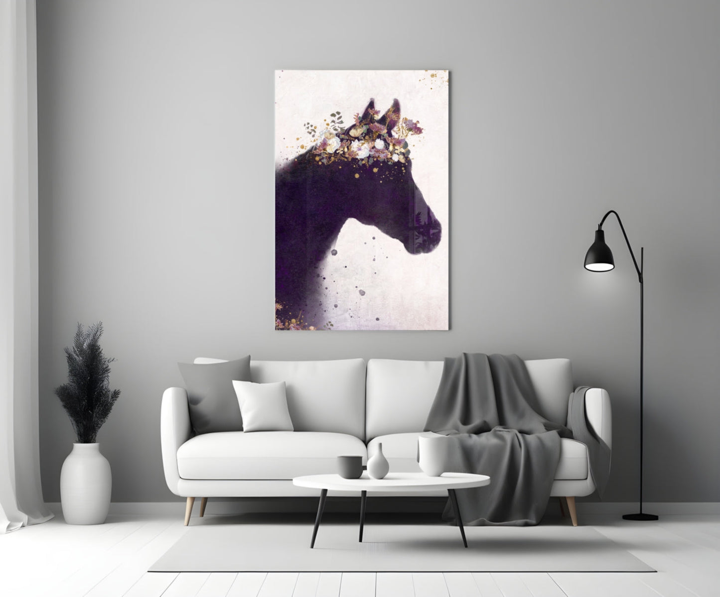 Blooming Mane Horse Silhouette Glass Wall Art
