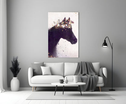 Blooming Mane Horse Silhouette Glass Wall Art