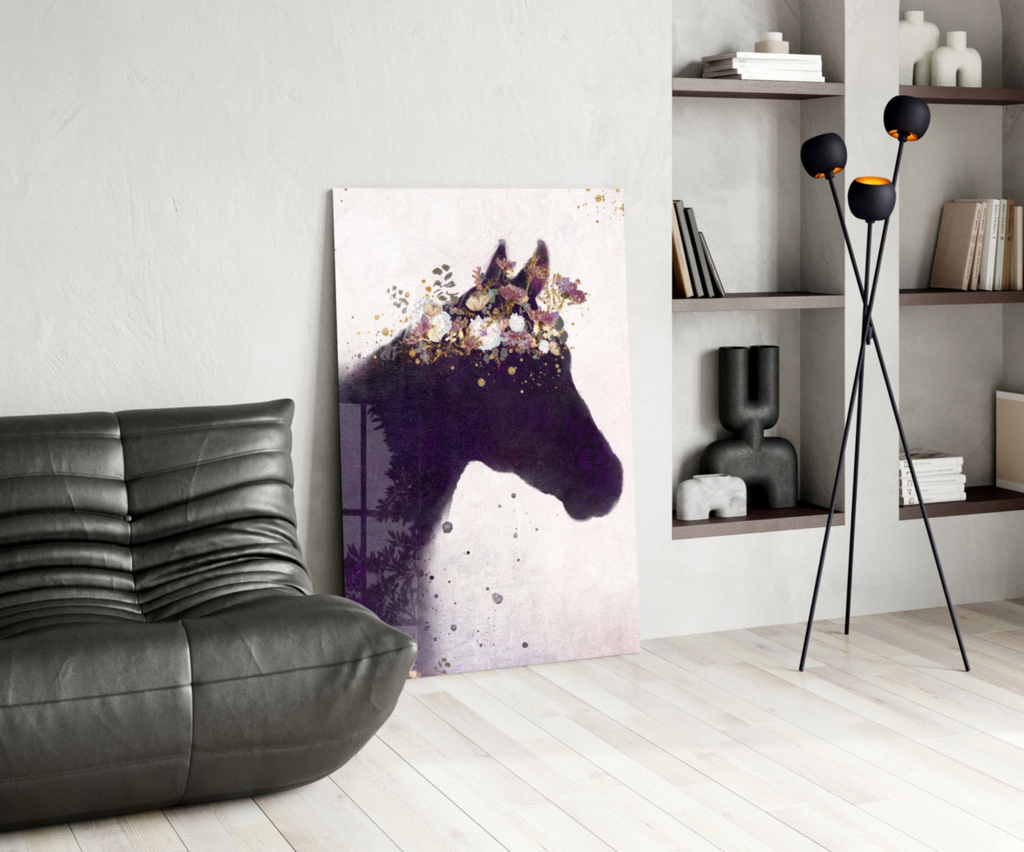 Blooming Mane Horse Silhouette Glass Wall Art