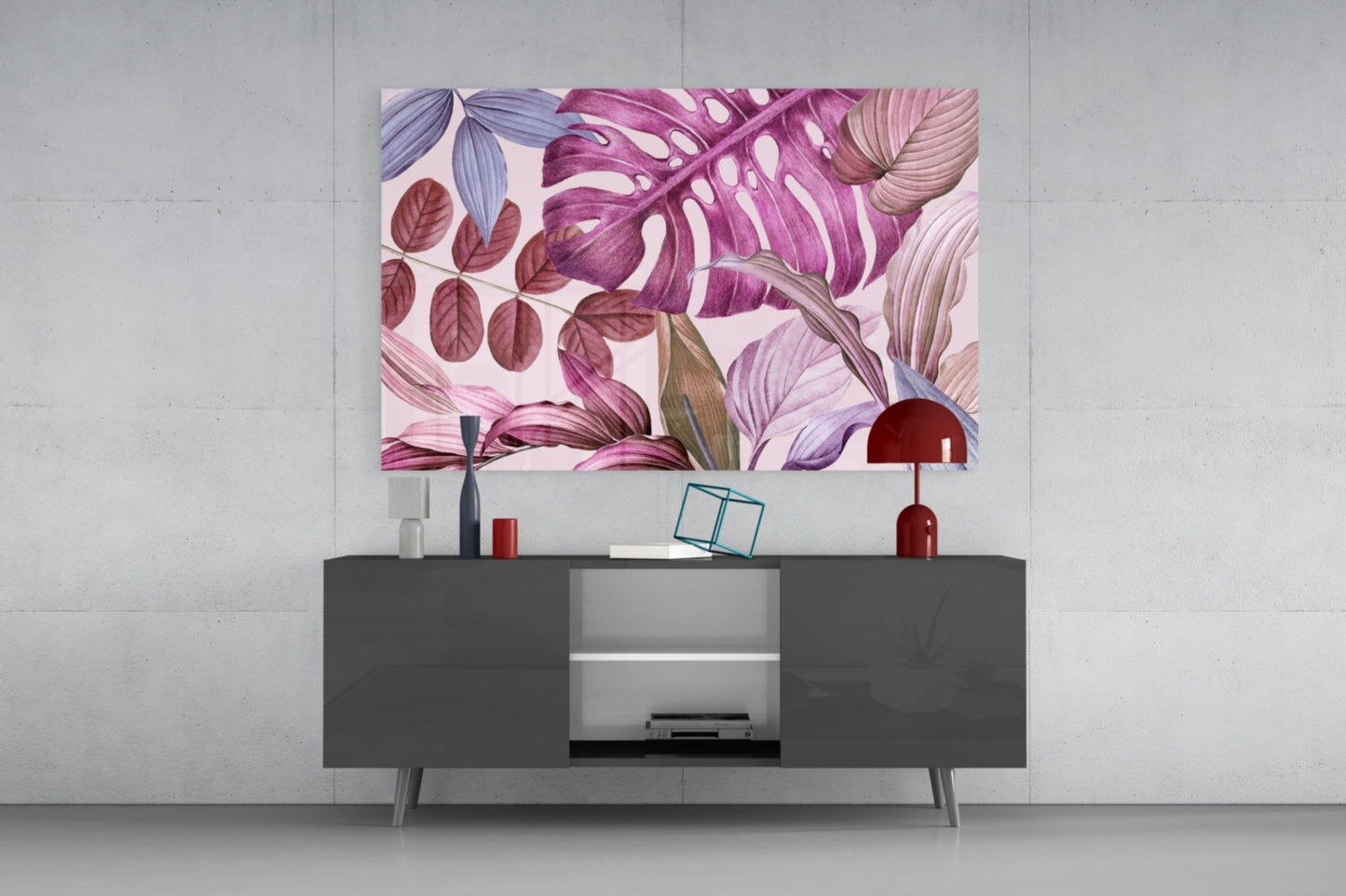 Blush Monstera Botanical Tropical Leaves Glass Wall Art
